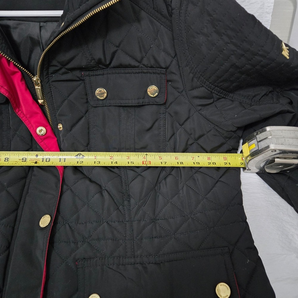 Michael Michael Kors Black Quilted Hooded Field Jacket Gold Hardware XL - Picture 6 of 8
